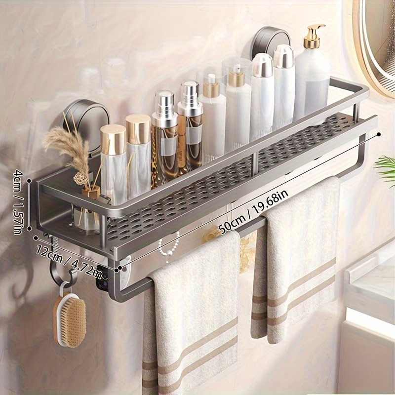 WIEZ Wall-Mounted Polished Aluminum Storage Rack – Space-Saving Multi-Functional Shelf with Drainage Holes