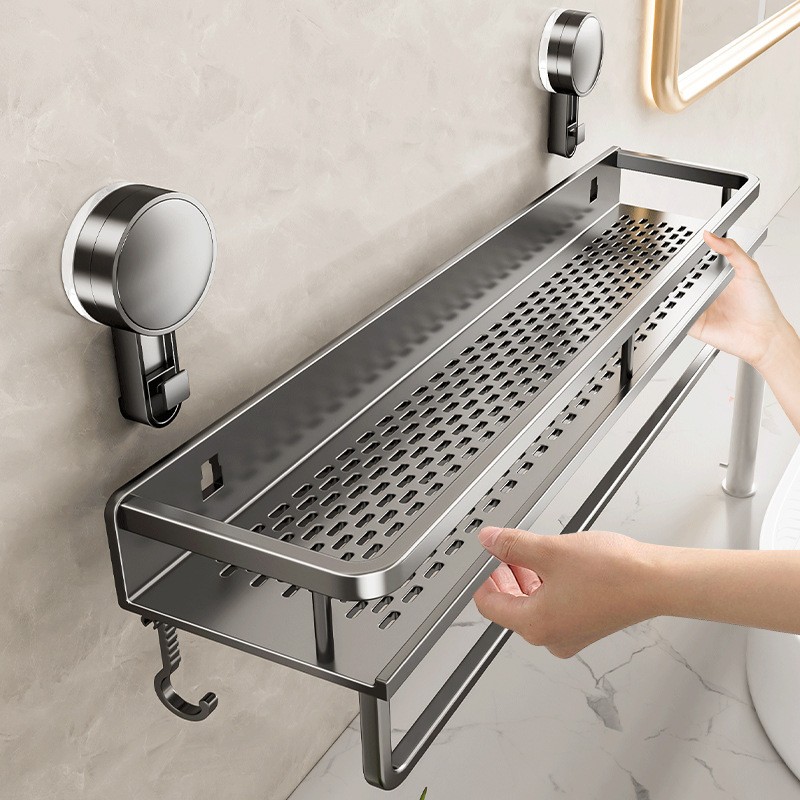 WIEZ Wall-Mounted Polished Aluminum Storage Rack – Space-Saving Multi-Functional Shelf with Drainage Holes