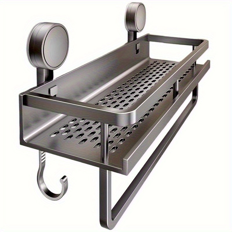 WIEZ Wall-Mounted Polished Aluminum Storage Rack – Space-Saving Multi-Functional Shelf with Drainage Holes