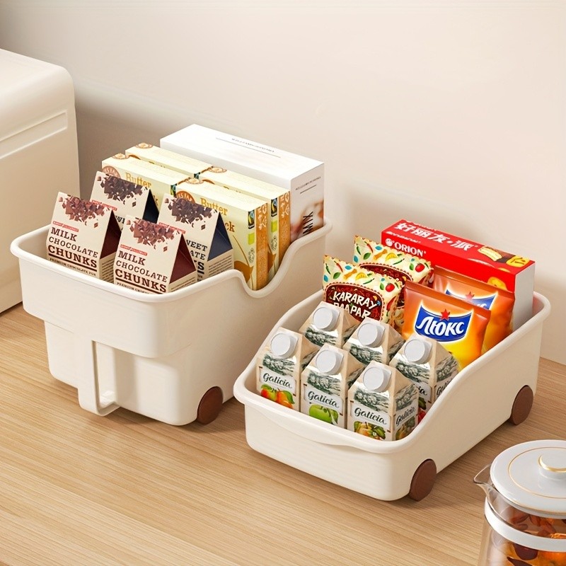 WIEZ Plastic Cabinet Storage Box with Wheels – Durable Rolling Basket with Handle for Space-Saving Kitchen & Wardrobe Organisation