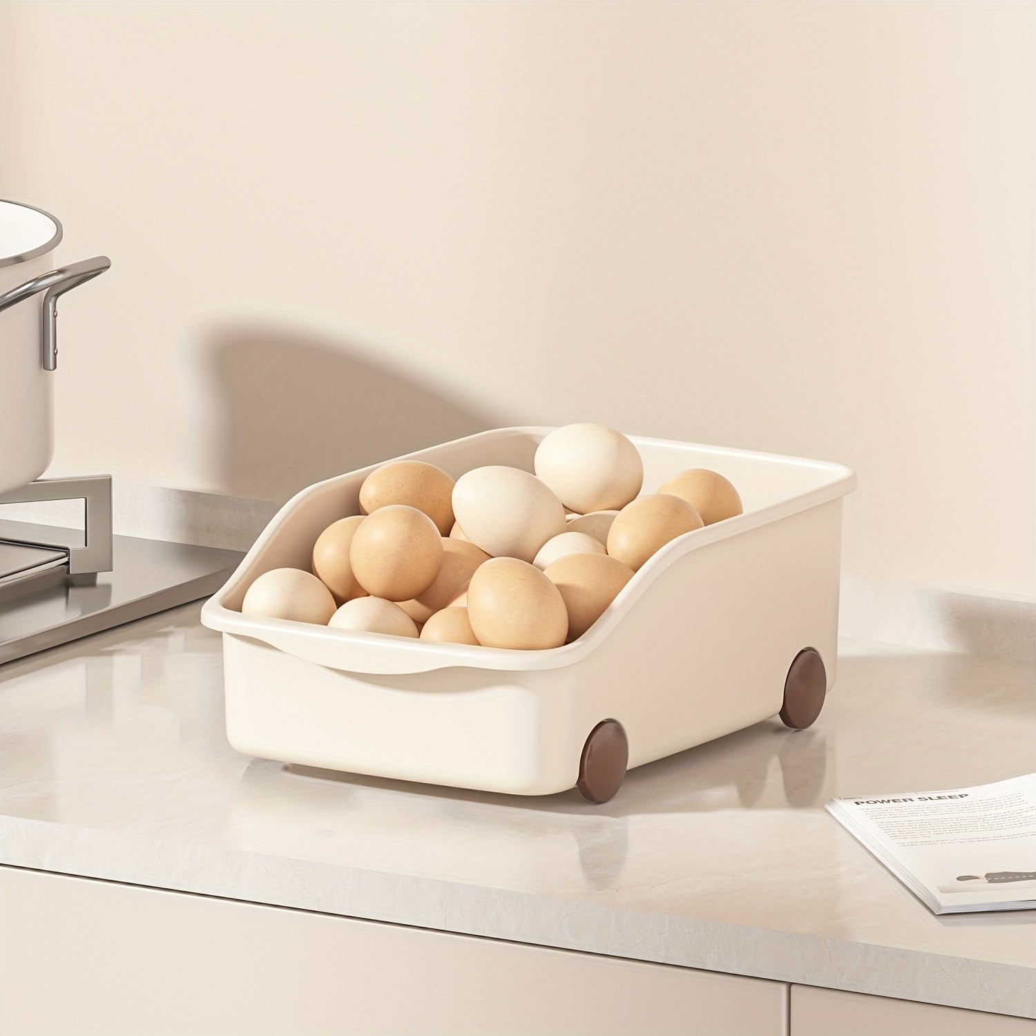 WIEZ Plastic Cabinet Storage Box with Wheels – Durable Rolling Basket with Handle for Space-Saving Kitchen & Wardrobe Organisation