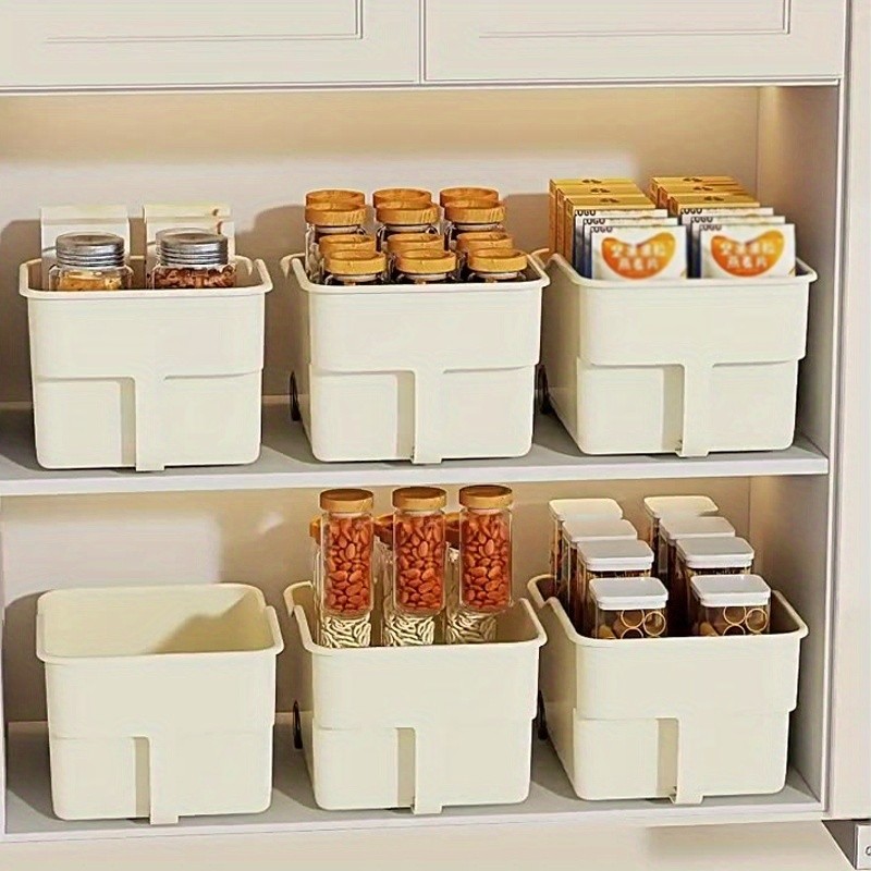 WIEZ Plastic Cabinet Storage Box with Wheels – Durable Rolling Basket with Handle for Space-Saving Kitchen & Wardrobe Organisation