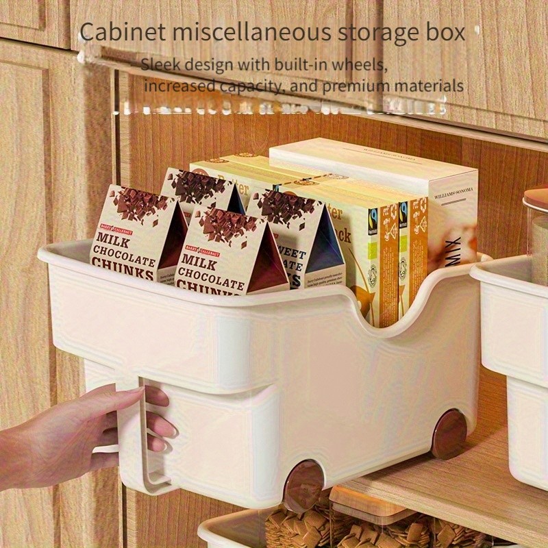WIEZ Plastic Cabinet Storage Box with Wheels – Durable Rolling Basket with Handle for Space-Saving Kitchen & Wardrobe Organisation