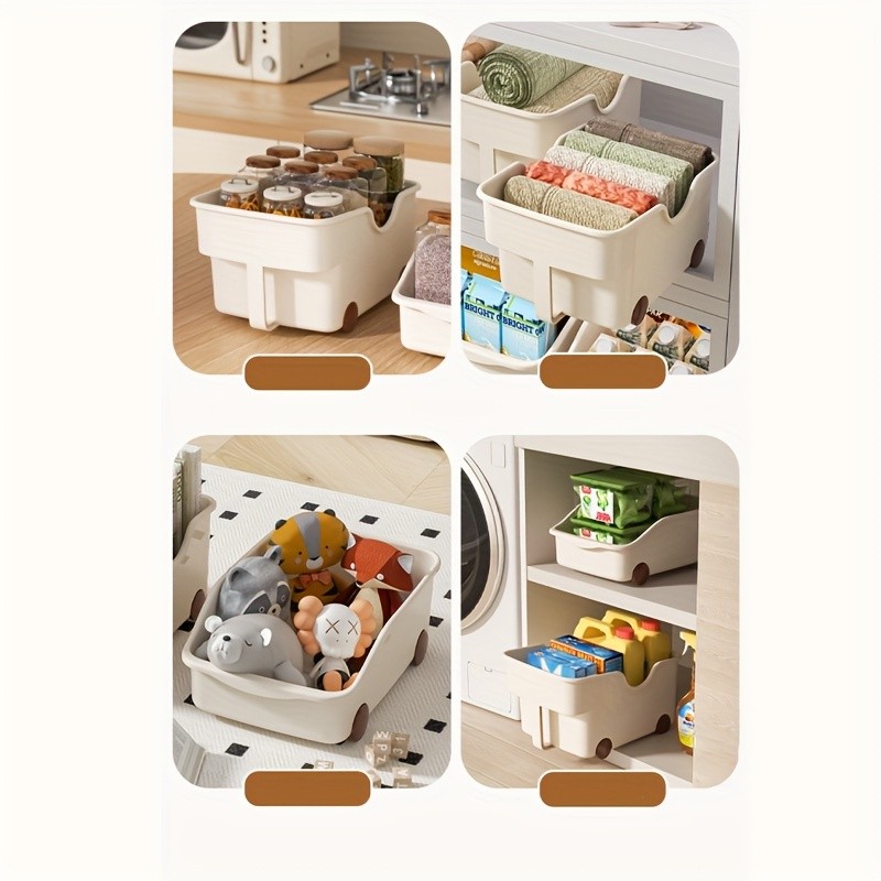 WIEZ Plastic Cabinet Storage Box with Wheels – Durable Rolling Basket with Handle for Space-Saving Kitchen & Wardrobe Organisation