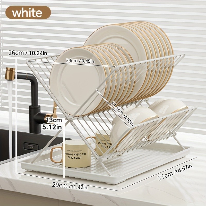 WIEZ Stainless Steel 2-Layer X-Shaped Foldable Dish Drying Rack – Space-Saving Countertop Dryer for Bowls, Plates & Utensils