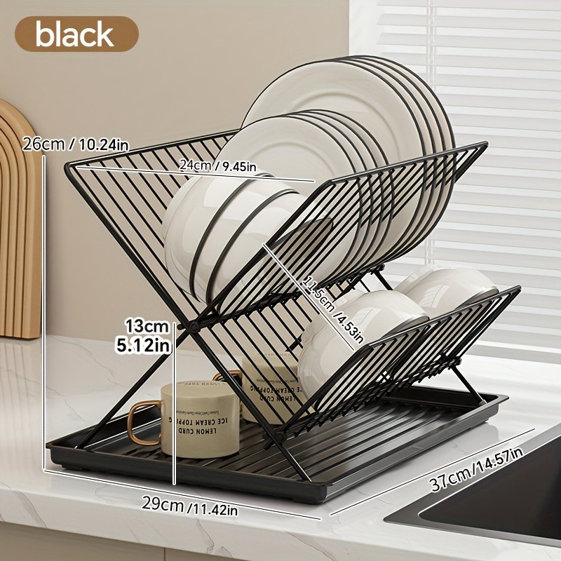 WIEZ Stainless Steel 2-Layer X-Shaped Foldable Dish Drying Rack – Space-Saving Countertop Dryer for Bowls, Plates & Utensils