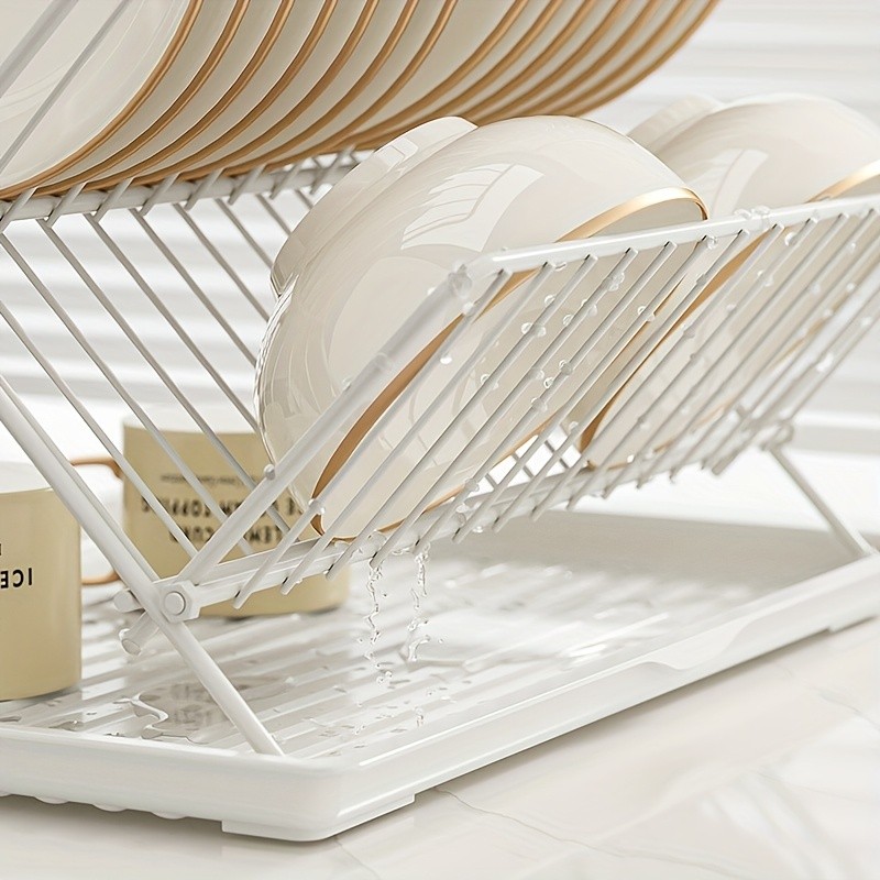 WIEZ Stainless Steel 2-Layer X-Shaped Foldable Dish Drying Rack – Space-Saving Countertop Dryer for Bowls, Plates & Utensils
