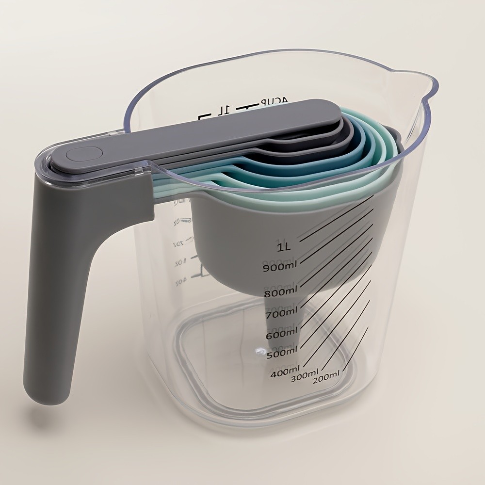 WIEZ 9-Piece Color-Coded Measurement Set – Stackable Cups, Spoons, Funnel & Scraper for Precise Baking & Cooking