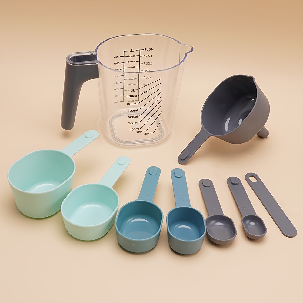 WIEZ 9-Piece Color-Coded Measurement Set – Stackable Cups, Spoons, Funnel & Scraper for Precise Baking & Cooking