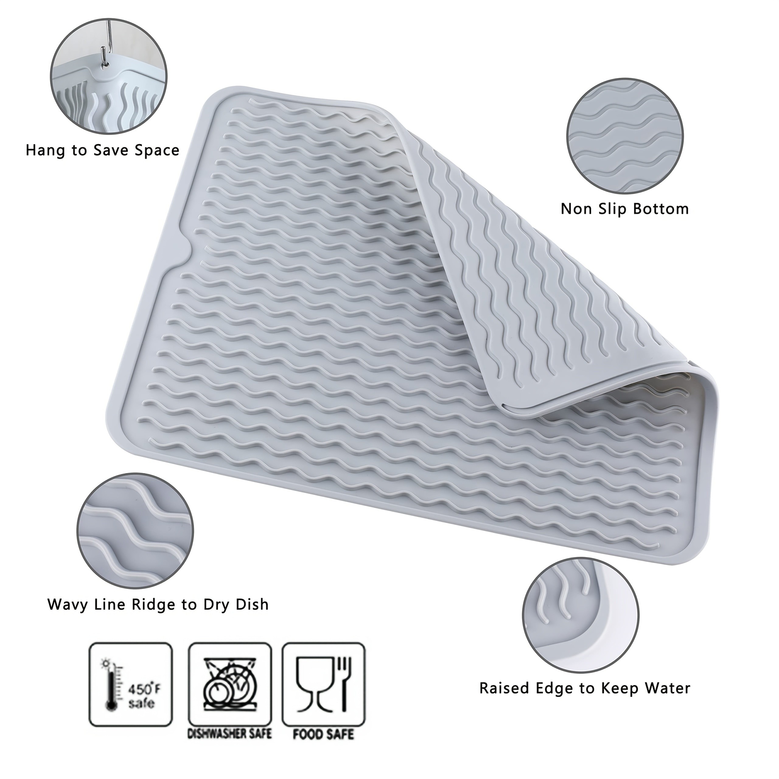 WIEZ Silicone Drain Pad – Large Easy-Clean Drying Mat with Built-In Drainage Holes for Countertops, Sinks & Fridges