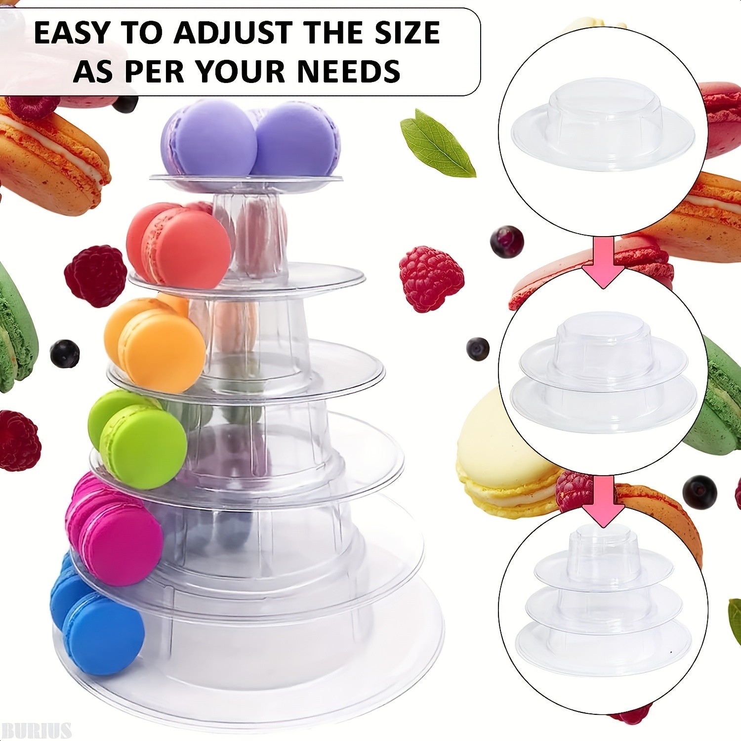 WIEZ Multi-Tier Round Macaron Display Tower – Clear ABS Cake Stand for Weddings, Birthdays & Dessert Showcases
