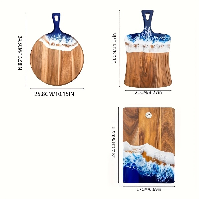WIEZ Wave Resin & Acacia Wood Cutting Board – Artistic Riverbank Design for Fruit, Steak, Bread & Cheese Serving