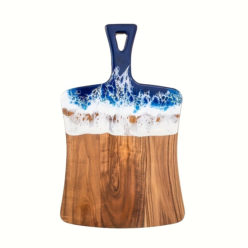 WIEZ Wave Resin & Acacia Wood Cutting Board – Artistic Riverbank Design for Fruit, Steak, Bread & Cheese Serving