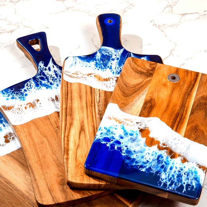 WIEZ Wave Resin & Acacia Wood Cutting Board – Artistic Riverbank Design for Fruit, Steak, Bread & Cheese Serving