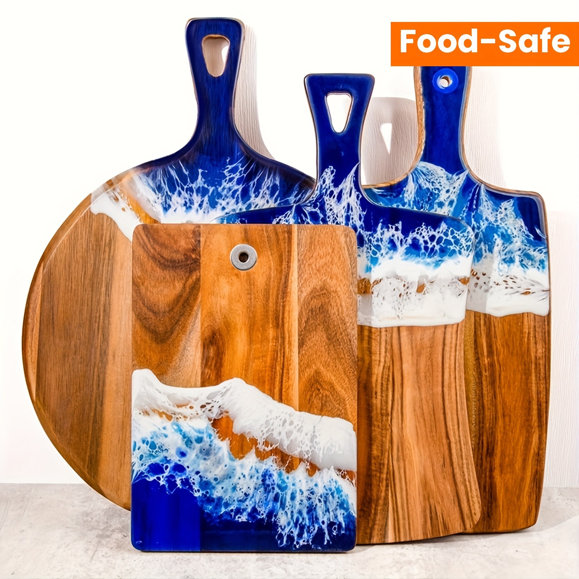 WIEZ Wave Resin & Acacia Wood Cutting Board – Artistic Riverbank Design for Fruit, Steak, Bread & Cheese Serving