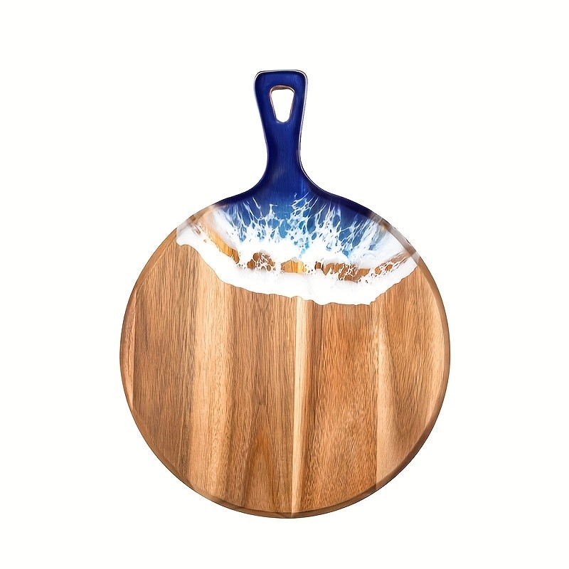 WIEZ Wave Resin & Acacia Wood Cutting Board – Artistic Riverbank Design for Fruit, Steak, Bread & Cheese Serving