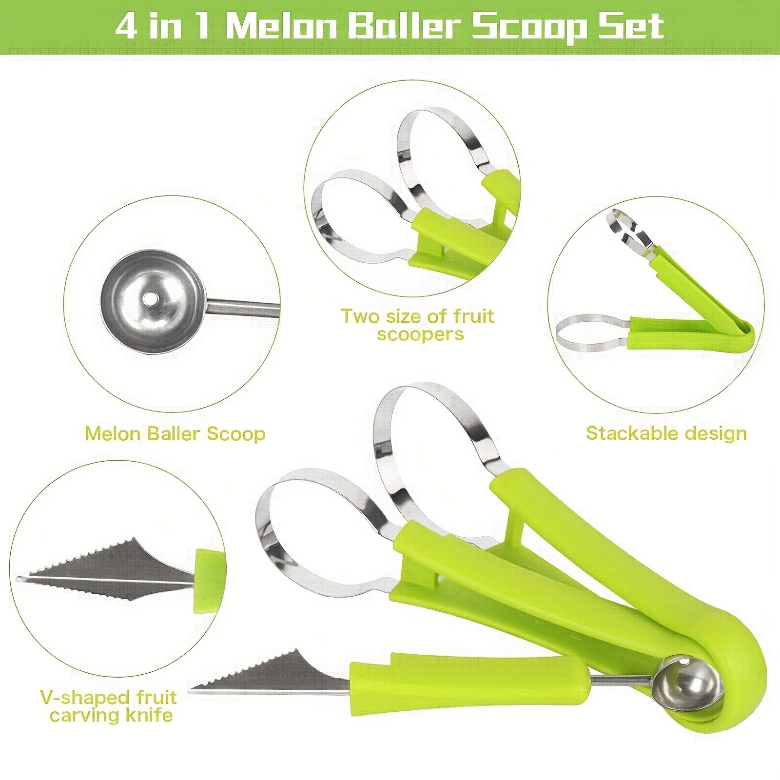 WIEZ 14-Piece Stainless Steel Melon Ball & Fruit Shaping Tool Set – 4-in-1 Multi-Function Kit for Creative Fruit & Veg Prep