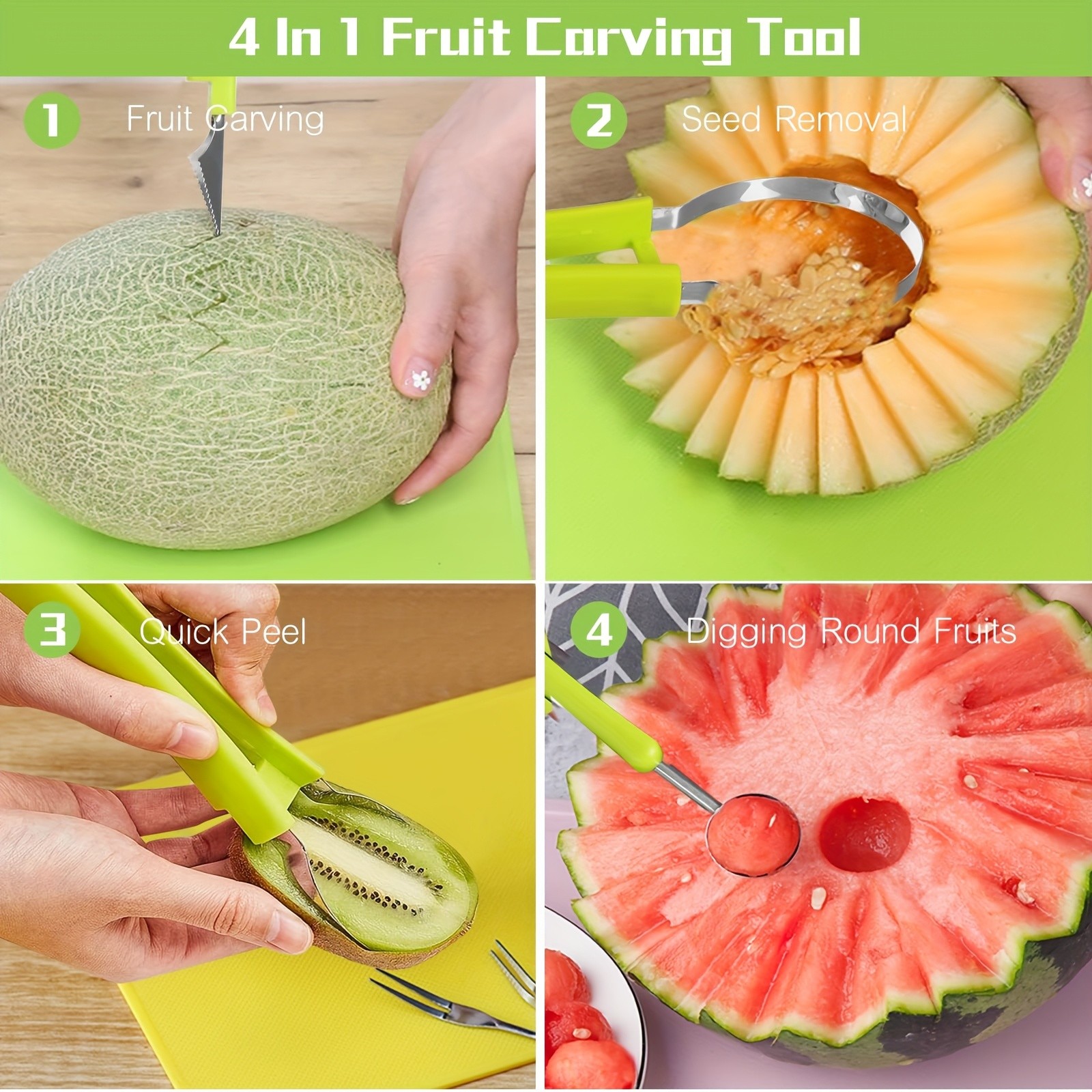 WIEZ 14-Piece Stainless Steel Melon Ball & Fruit Shaping Tool Set – 4-in-1 Multi-Function Kit for Creative Fruit & Veg Prep