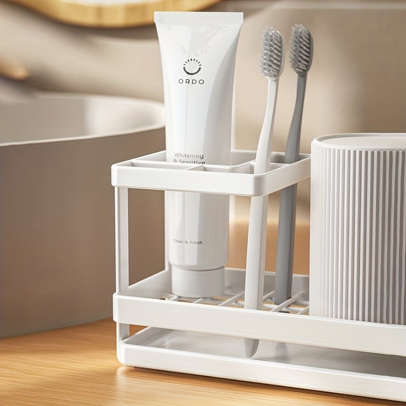WIEZ Stainless Steel Toothbrush & Toothpaste Organizer – No-Drill Space-Saving Rack for Countertops & Bathroom Walls
