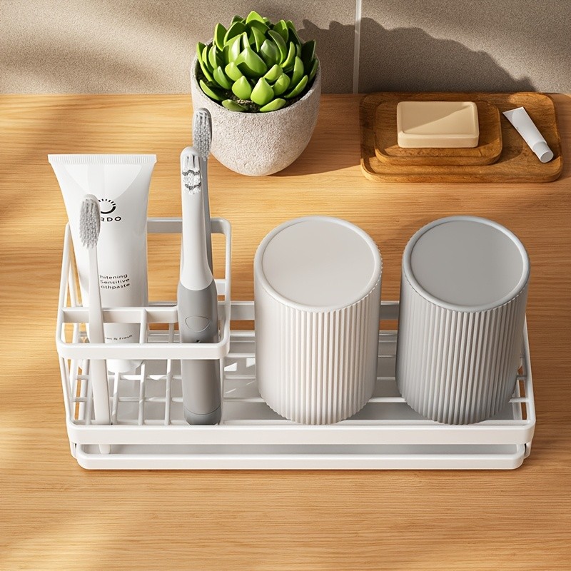 WIEZ Stainless Steel Toothbrush & Toothpaste Organizer – No-Drill Space-Saving Rack for Countertops & Bathroom Walls