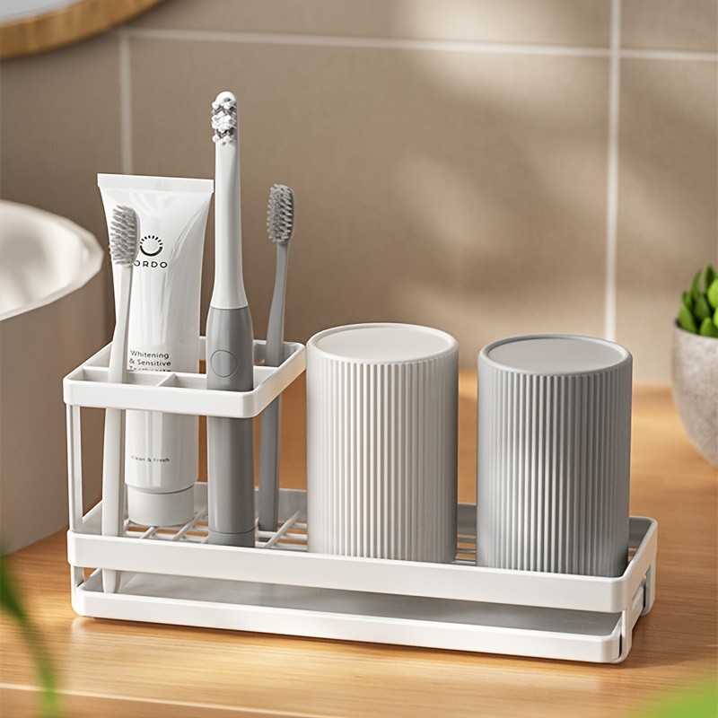 WIEZ Stainless Steel Toothbrush & Toothpaste Organizer – No-Drill Space-Saving Rack for Countertops & Bathroom Walls