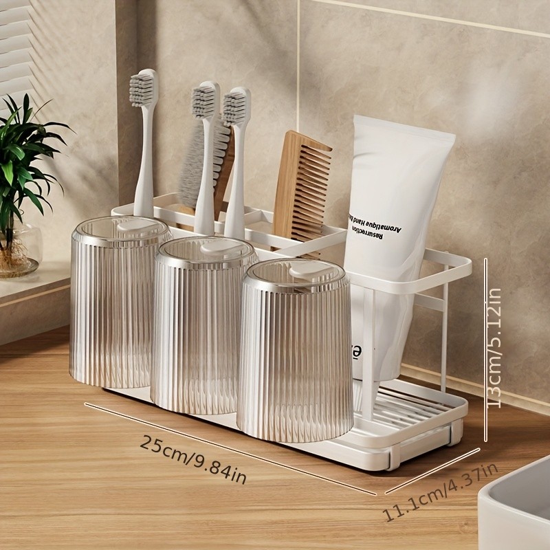 WIEZ Stainless Steel Toothbrush & Toothpaste Organizer – No-Drill Space-Saving Rack for Countertops & Bathroom Walls