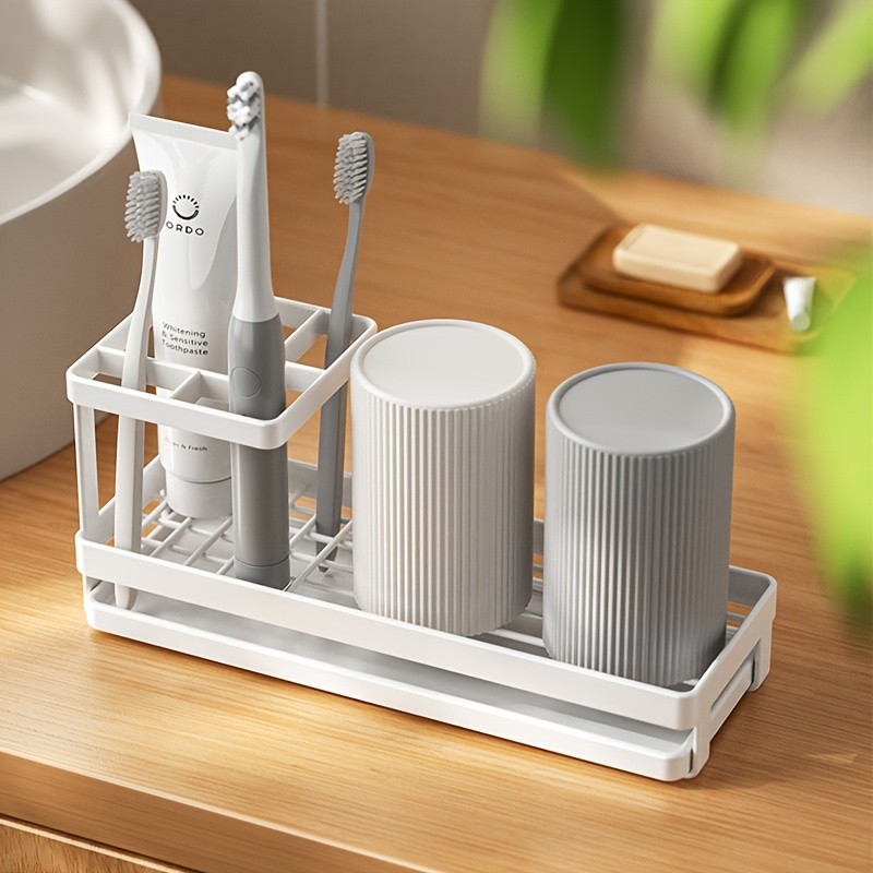 WIEZ Stainless Steel Toothbrush & Toothpaste Organizer – No-Drill Space-Saving Rack for Countertops & Bathroom Walls