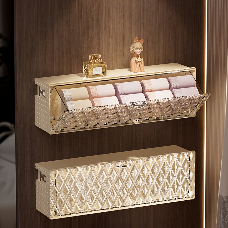 WIEZ Wall-Mounted Cosmetic Organizer – No-Drill Adhesive Makeup & Skincare Storage Box with Transparent Diamond Pattern