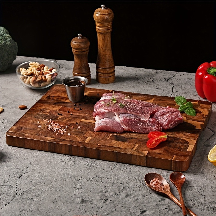 WIEZ Large Acacia Wood Cutting Board – Premium Double-Sided Butcher Board for Meat, Vegetables & Fruit Prep
