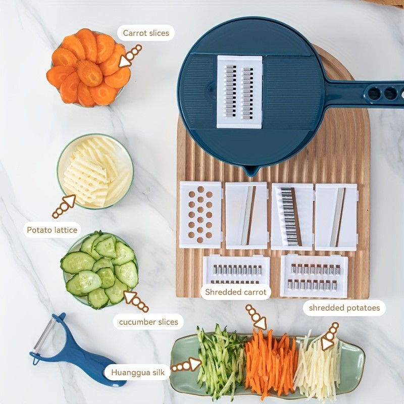 LDQ 11-Piece 12-in-1 Multi-Function Vegetable Chopper – Manual Slicer, Shredder & Grater for Carrots, Potatoes & Radish