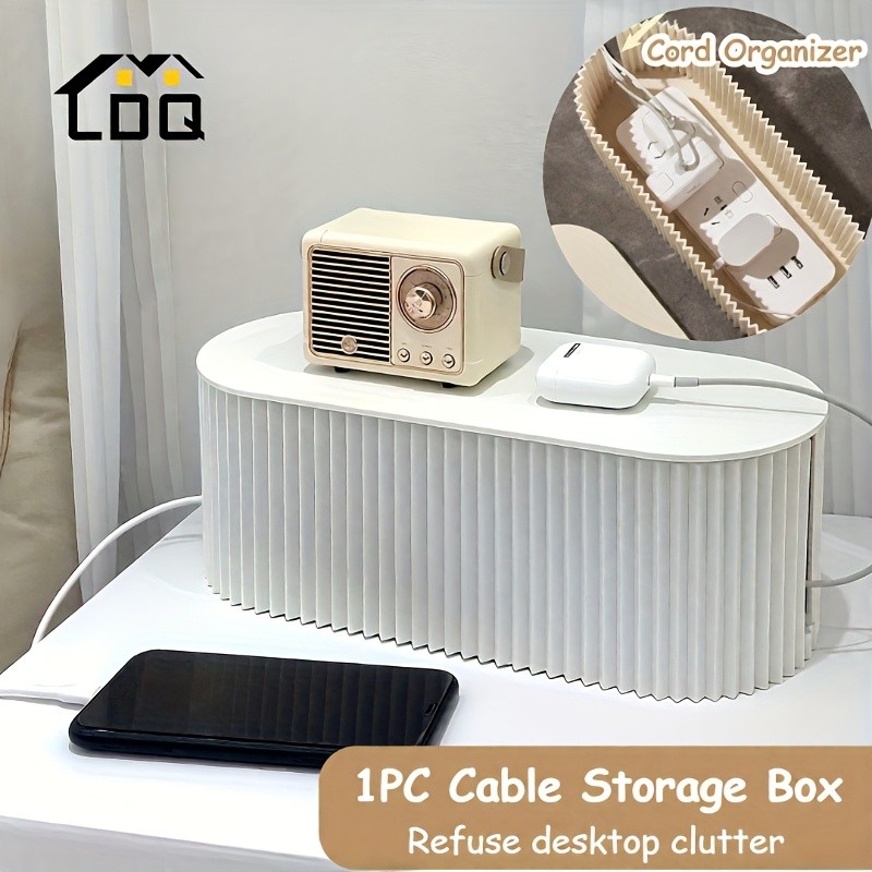 LDQ Cable Storage Box with Lid – High-Capacity Cord Organizer for Space-Saving Home & Office Desktop Management