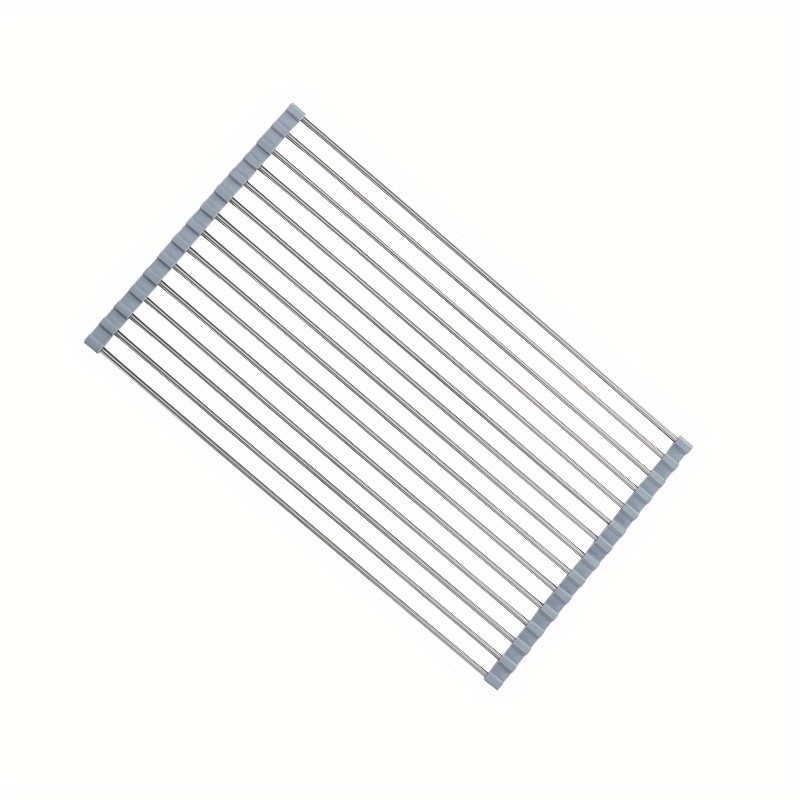 LDQ Deluxe Roll-Up Stainless Steel Dish Drying Rack – Space-Saving Over-the-Sink Organizer with Sleek Metallic Finish