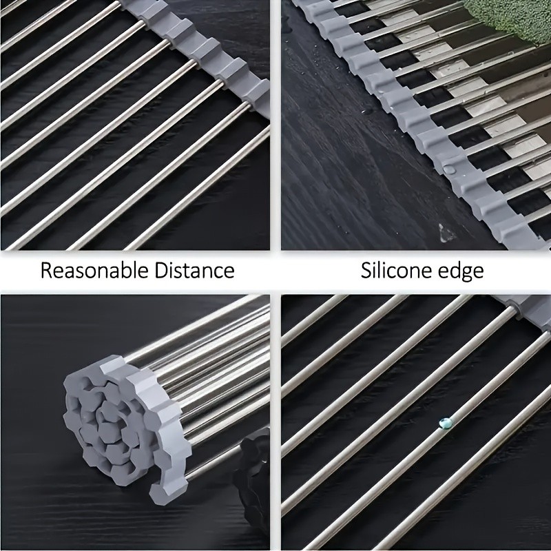 LDQ Deluxe Roll-Up Stainless Steel Dish Drying Rack – Space-Saving Over-the-Sink Organizer with Sleek Metallic Finish