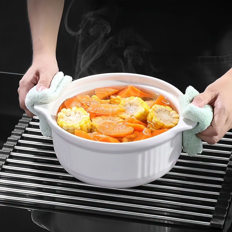 LDQ Deluxe Roll-Up Stainless Steel Dish Drying Rack – Space-Saving Over-the-Sink Organizer with Sleek Metallic Finish