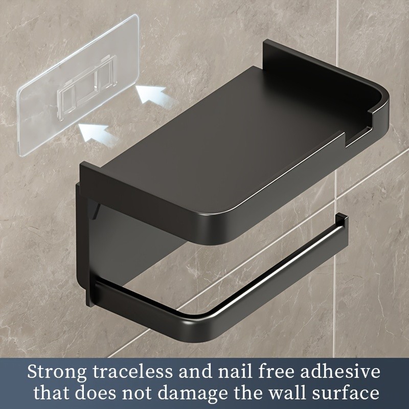 LDQ Luxury Self-Adhesive Wall-Mounted Tissue Holder – Modern Space-Saving Bathroom Rack with Built-In Storage Shelf