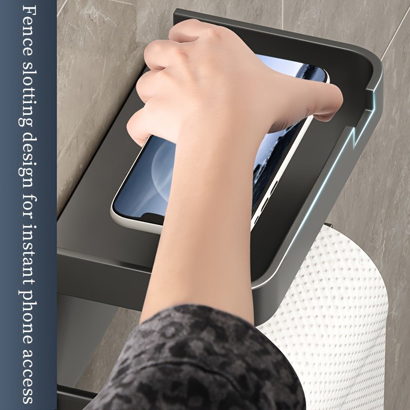 LDQ Luxury Self-Adhesive Wall-Mounted Tissue Holder – Modern Space-Saving Bathroom Rack with Built-In Storage Shelf