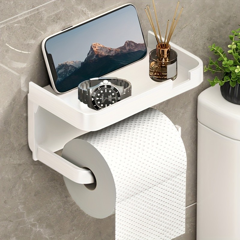 LDQ Luxury Self-Adhesive Wall-Mounted Tissue Holder – Modern Space-Saving Bathroom Rack with Built-In Storage Shelf