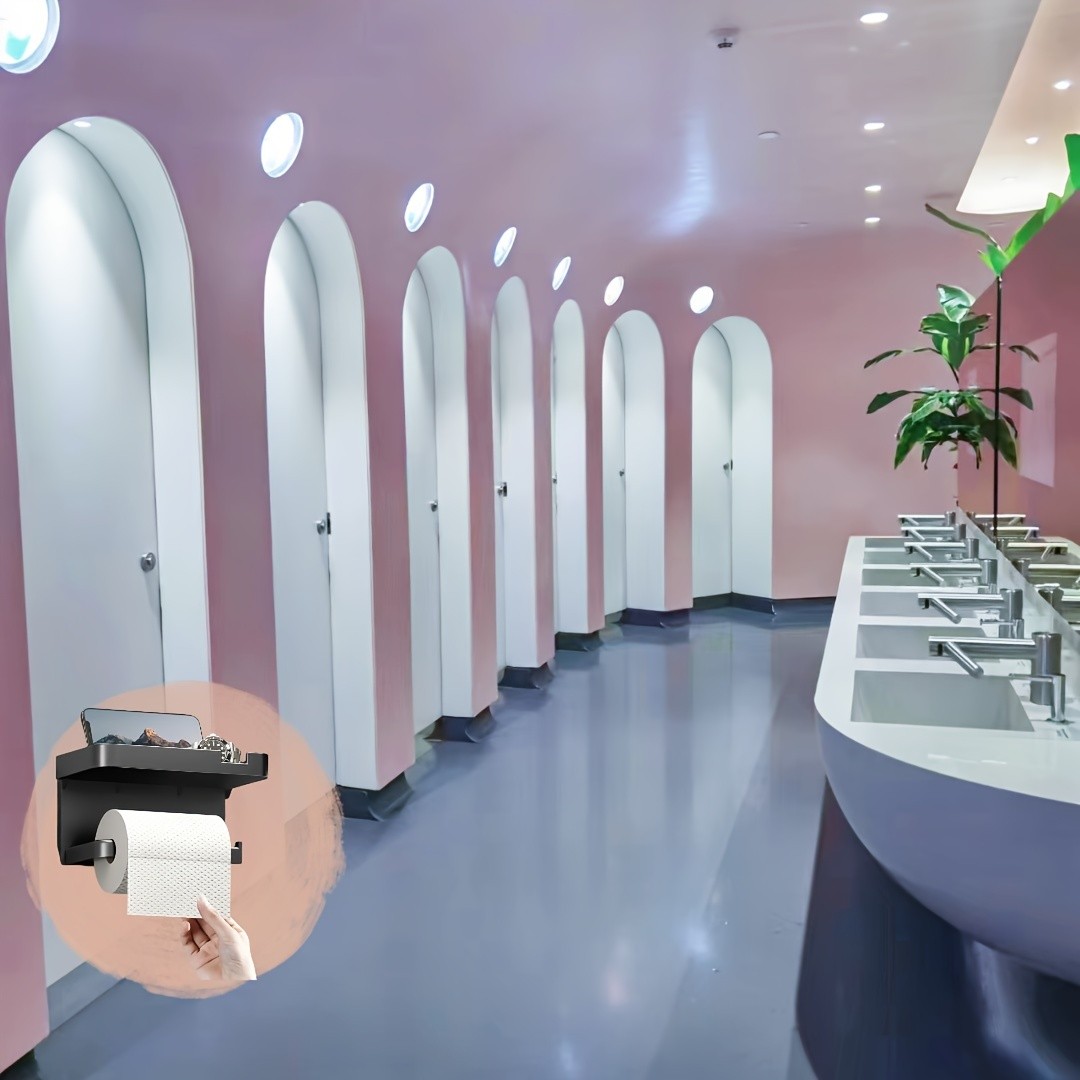 LDQ Luxury Self-Adhesive Wall-Mounted Tissue Holder – Modern Space-Saving Bathroom Rack with Built-In Storage Shelf