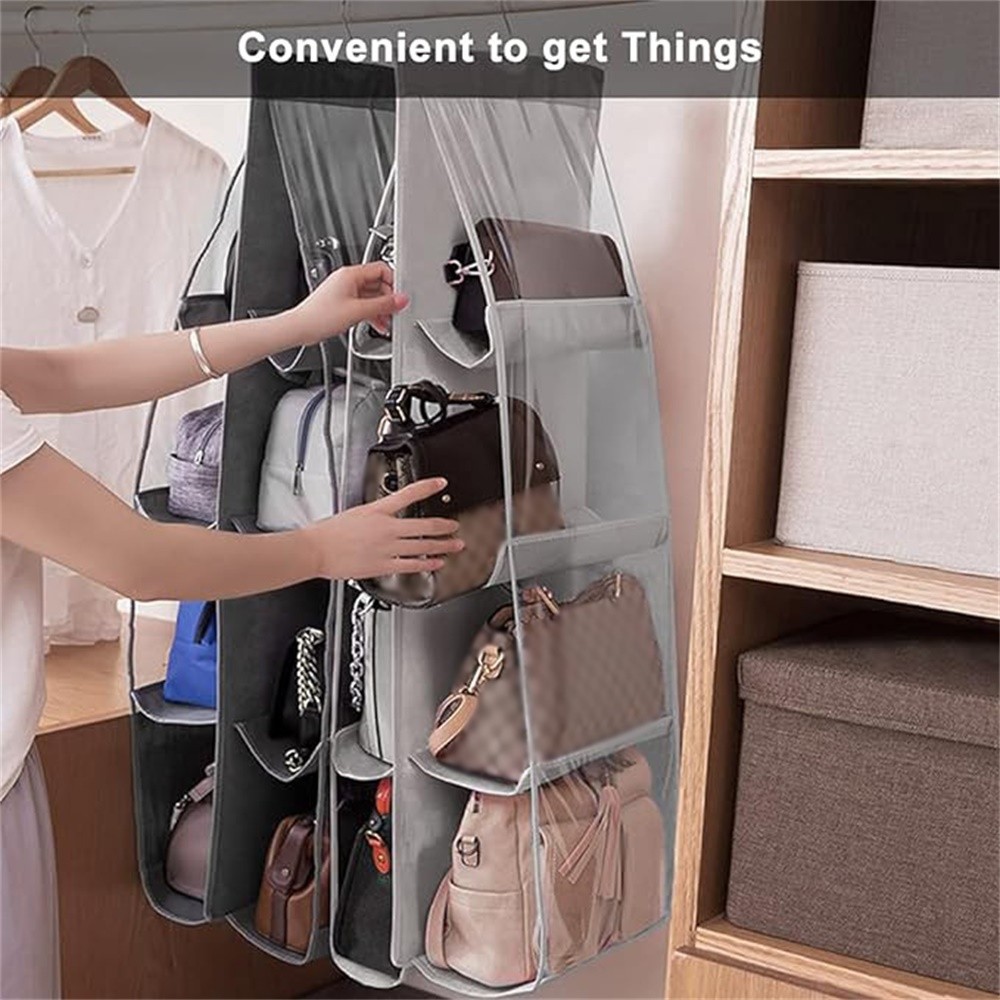 LDQ Multi-Layer Handbag Organizer with 8 Pockets – Foldable Oxford Cloth Hanging Rack for Purses & Accessories