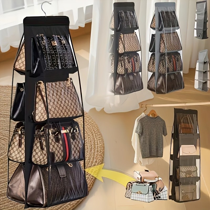 LDQ Multi-Layer Handbag Organizer with 8 Pockets – Foldable Oxford Cloth Hanging Rack for Purses & Accessories
