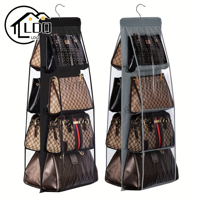 LDQ Multi-Layer Handbag Organizer with 8 Pockets – Foldable Oxford Cloth Hanging Rack for Purses & Accessories