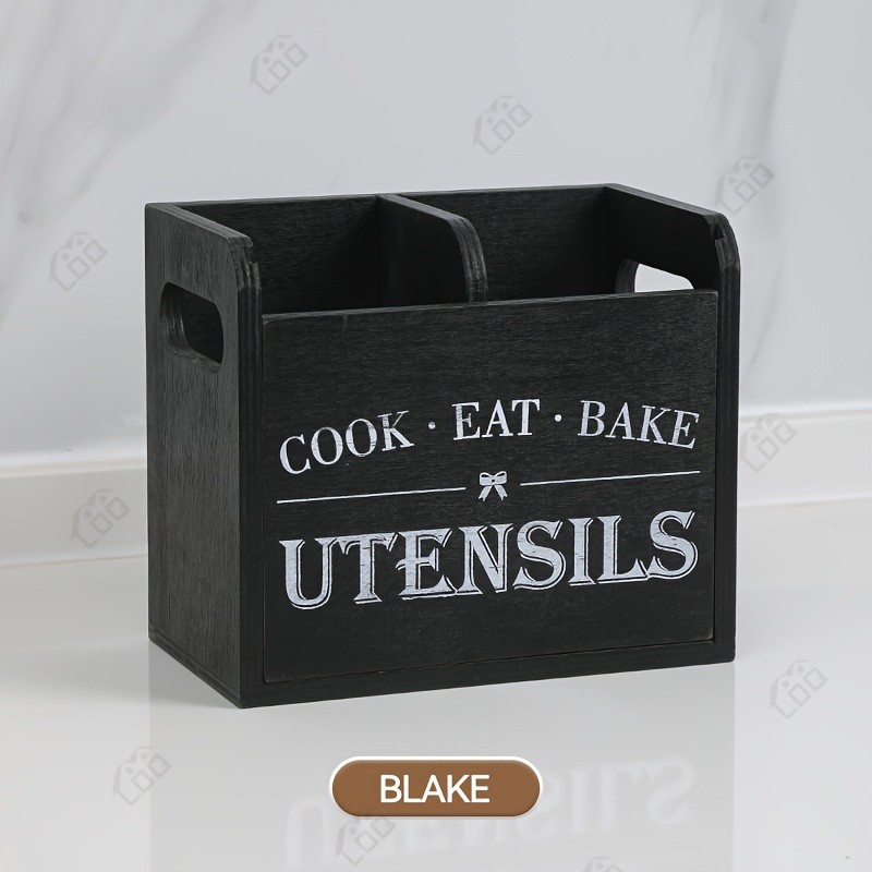 LDQ Rustic Wooden Utensil Holder – 3-Compartment Countertop & Wall-Mounted Organizer for Forks, Spoons, Whisks & Kitchen Tools