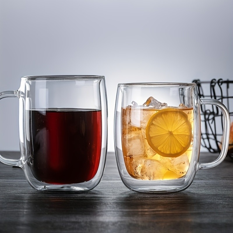 LDQ Double-Layer Borosilicate Glass Mug Set – Heat-Insulated Transparent Cups with Handles for Coffee, Tea & Smoothies