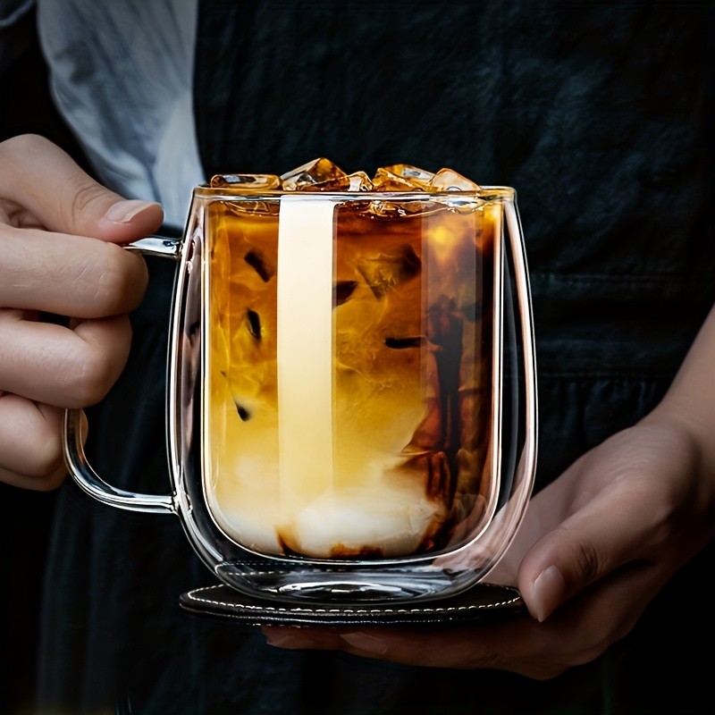 LDQ Double-Layer Borosilicate Glass Mug Set – Heat-Insulated Transparent Cups with Handles for Coffee, Tea & Smoothies