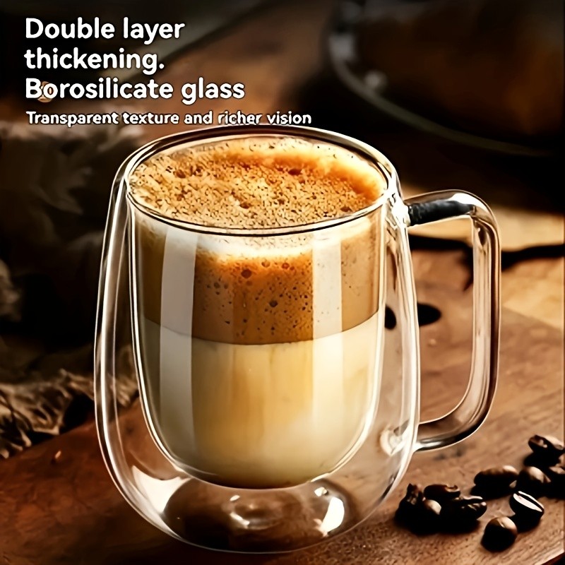 LDQ Double-Layer Borosilicate Glass Mug Set – Heat-Insulated Transparent Cups with Handles for Coffee, Tea & Smoothies
