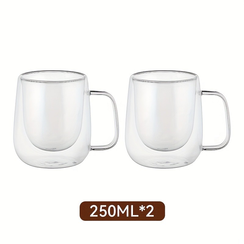 LDQ Double-Layer Borosilicate Glass Mug Set – Heat-Insulated Transparent Cups with Handles for Coffee, Tea & Smoothies