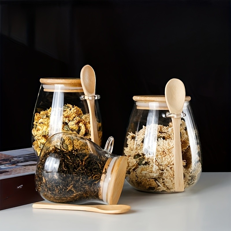 LDQ Airtight Glass Storage Jar with Spoon – Premium Jar Set for Coffee, Sugar, Tea, Salt, Candy & Spices