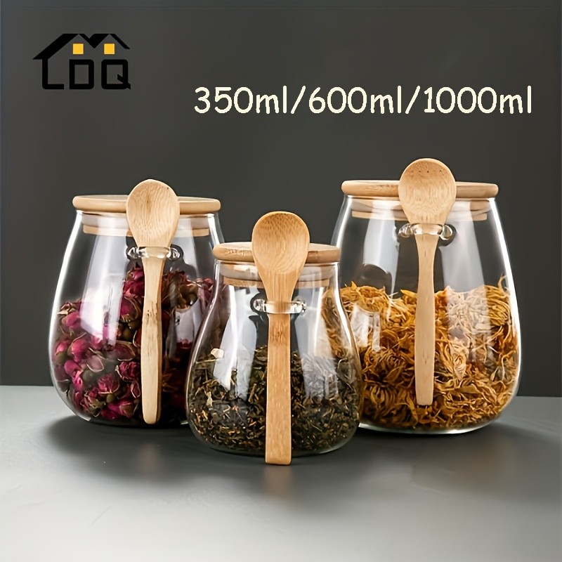 LDQ Airtight Glass Storage Jar with Spoon – Premium Jar Set for Coffee, Sugar, Tea, Salt, Candy & Spices