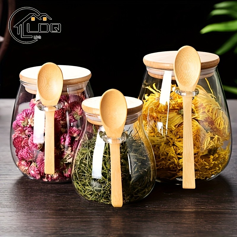 LDQ Airtight Glass Storage Jar with Spoon – Premium Jar Set for Coffee, Sugar, Tea, Salt, Candy & Spices