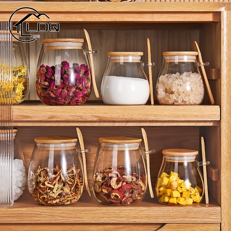 LDQ Airtight Glass Storage Jar with Spoon – Premium Jar Set for Coffee, Sugar, Tea, Salt, Candy & Spices